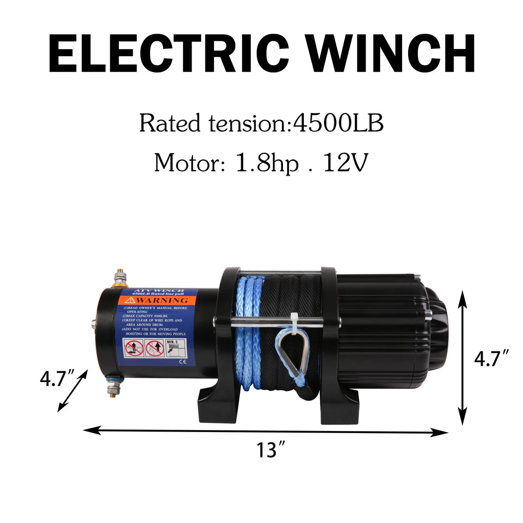 4500 LBS 12V DC Electric Winch with 15m Synthetic Rope L610785