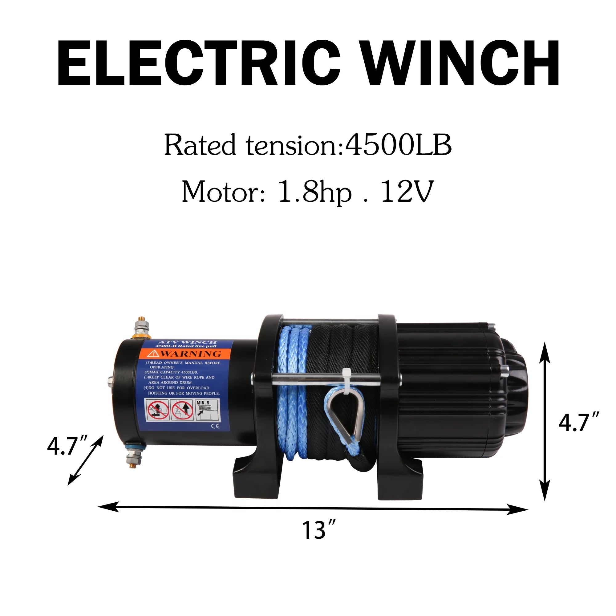 4500 LBS 12V DC Electric Winch with 15m Synthetic Rope L610785