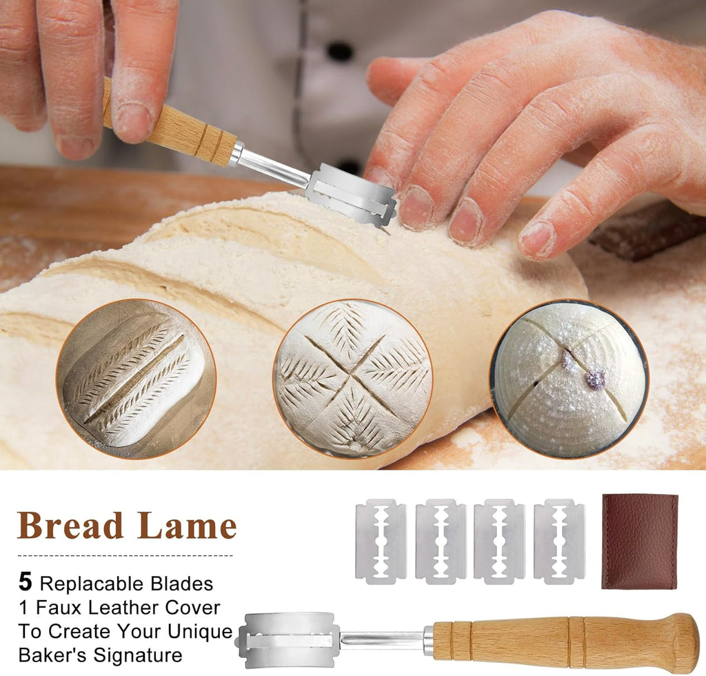 9 Inch Round & 10 Inch Oval Banneton Bread Proofing Basket with Liner, Bread Lame, Dough Scraper, Cleaning Brush H731