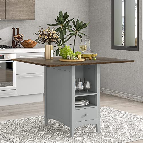 Cherry Gray 5-Piece Rectangular Dining Table Set with Drop Leaf O40403