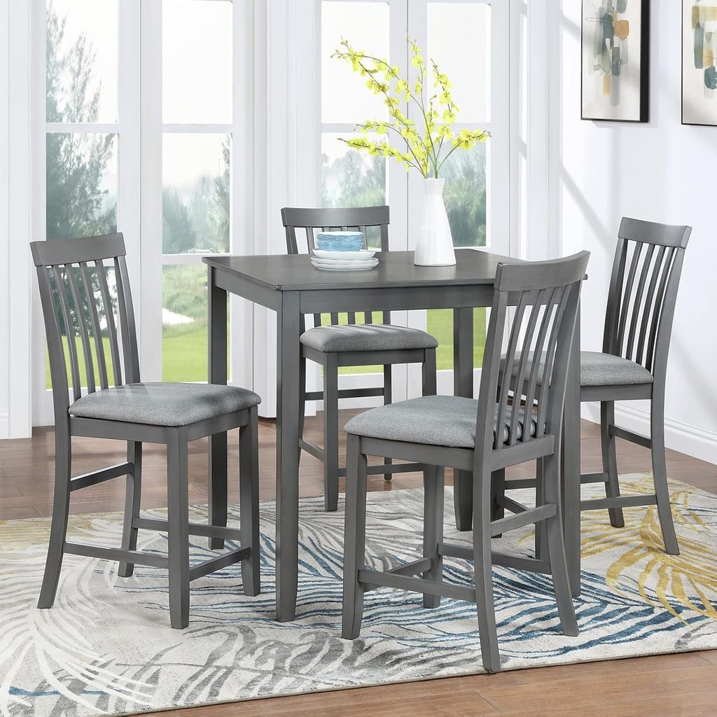 5 Piece Counter Height Dining Table Set with 4 Upholstered Chairs, Dove Gray P504