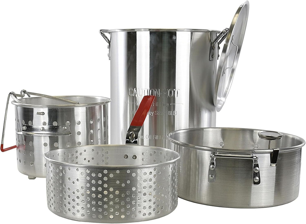 30 Quart Aluminum Circular Pots Kit with Basket Lift Hook and Lid Y86489