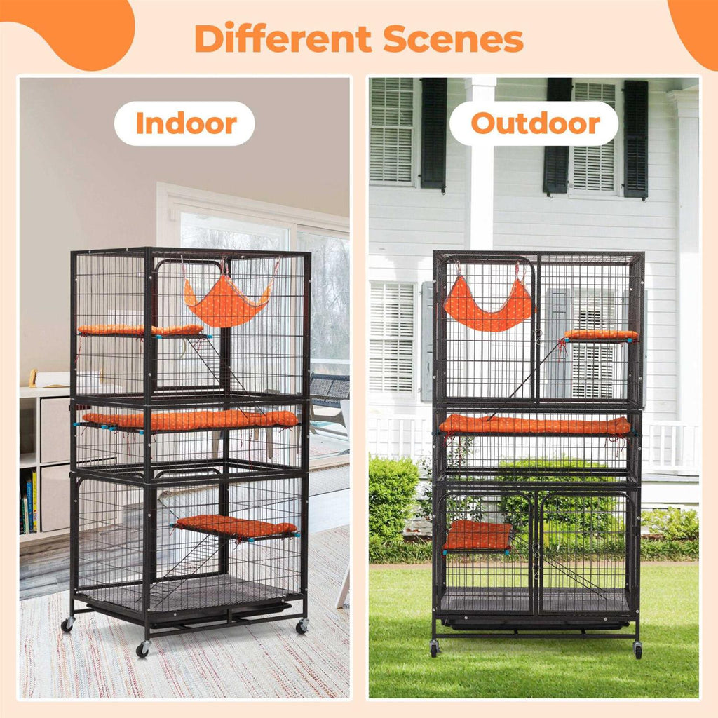 4-Tier Wire Cat Cage Pet Enclosure with Removable Wheels N17241