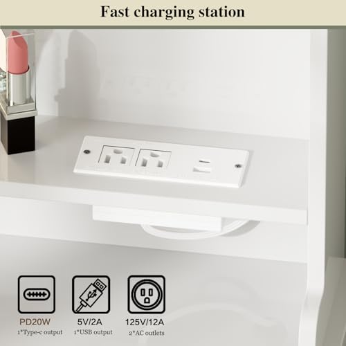 White 8 Drawer Vanity Desk with Mirror and Lights H261976