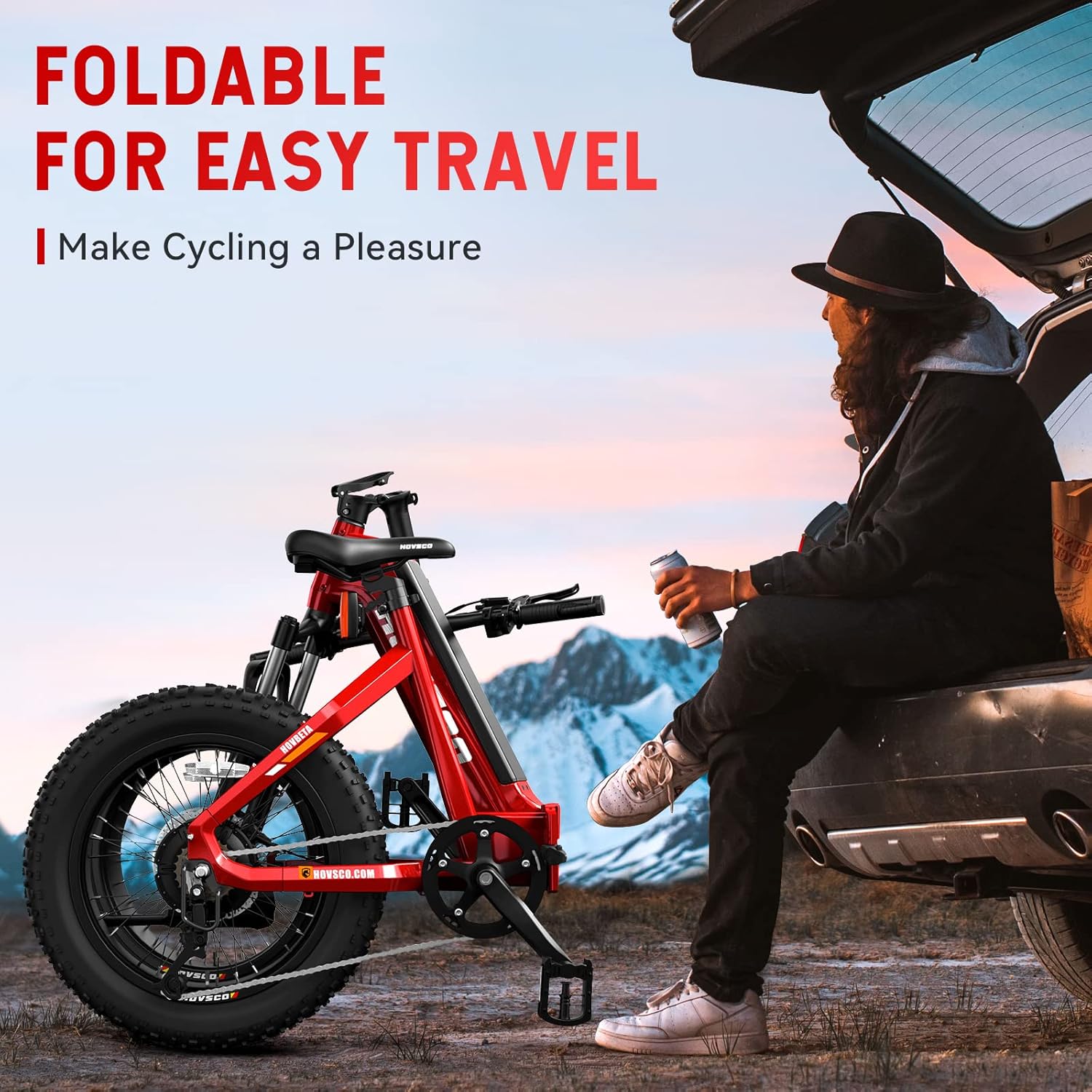 Red 20'' Fat Tire Electric Bike with 48V 15AH Battery and Shimano 7-Speed E54202