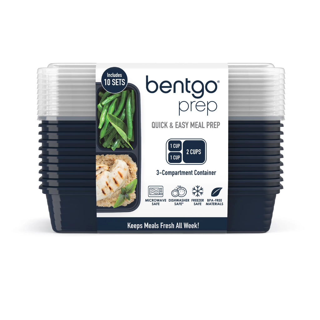 3-Compartment Meal-Prep Containers with Lids - 10 Trays & Lids - Navy Blue F7926