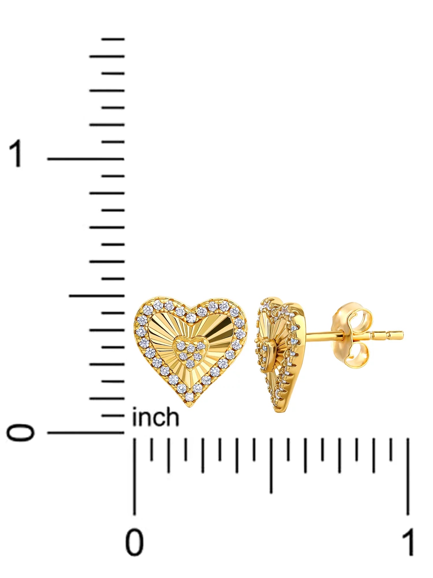 Sterling Silver 14KT Gold Plated Cubic Zirconia Heart Stud Earring U3044