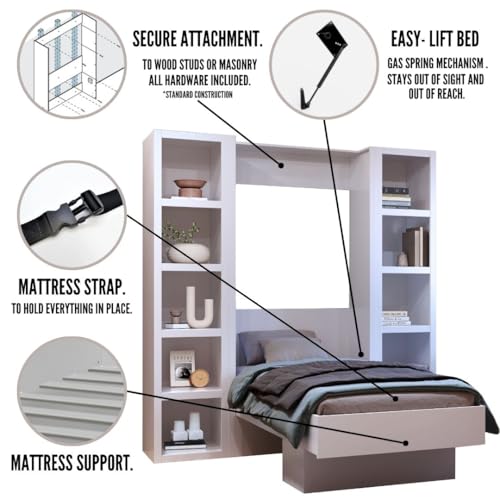 Queen Murphy Wall Bed in Brown Wood Grain with Two Bookshelves R67562