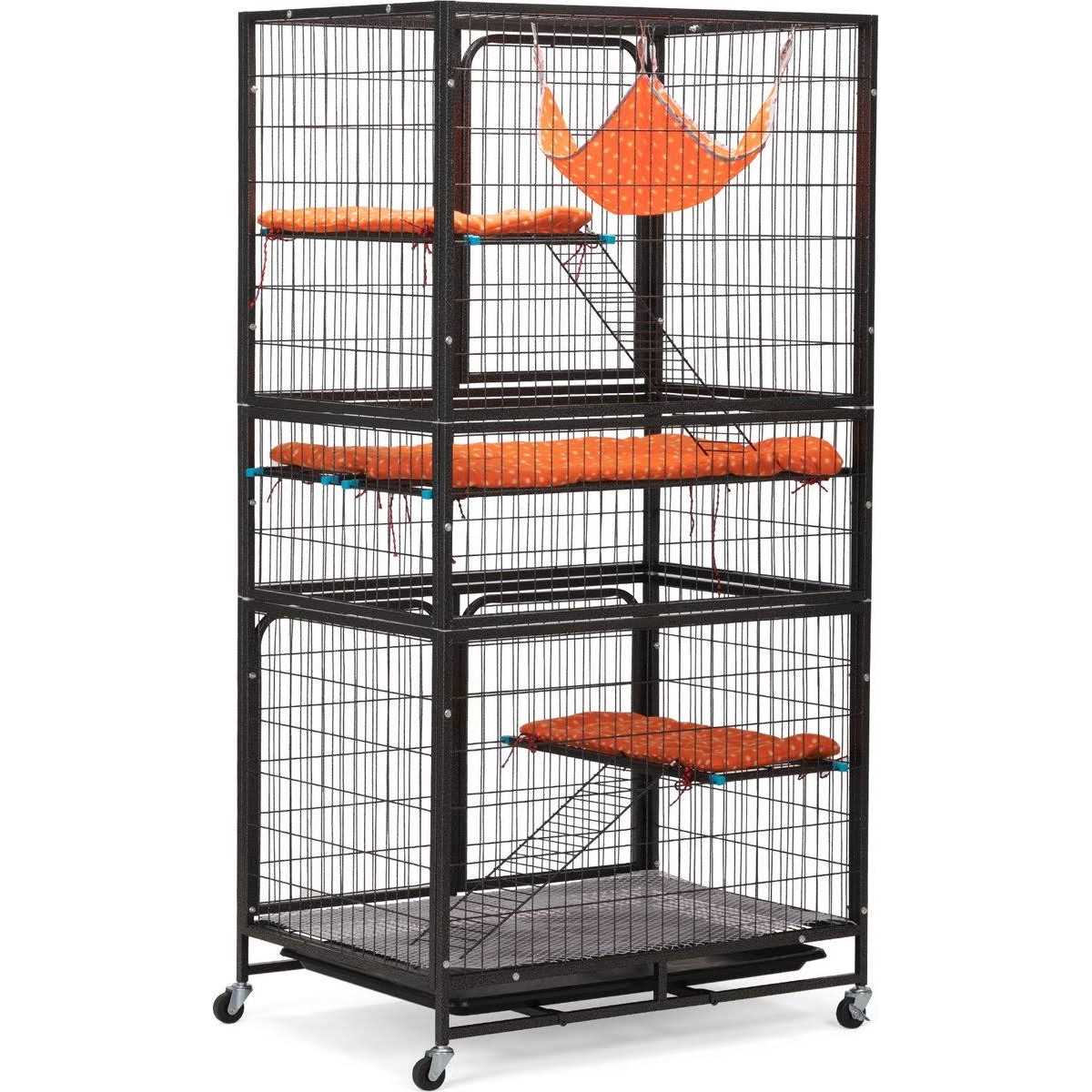 4-Tier Wire Cat Cage Pet Enclosure with Removable Wheels N17241