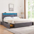 Full Size Bed Frame with 4 Drawers, LED, USB Ports, Adjustable Upholstered Headboard, Dark Grey L89088