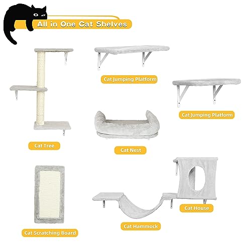Gray 6 Pcs Wall Mounted Cat Furniture Set Y68017