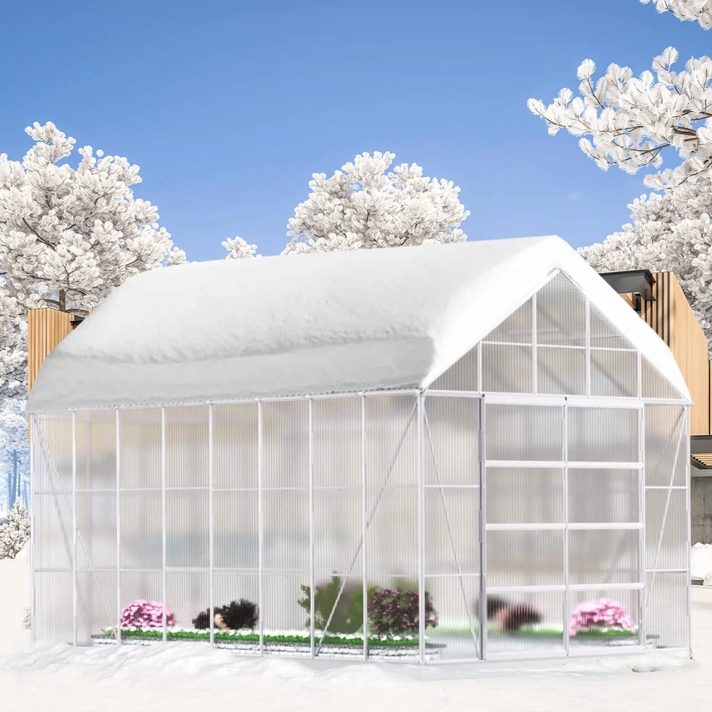 10' x 16' Walk-in Greenhouse with Aluminum Frame and Adjustable Roof Vent J4958