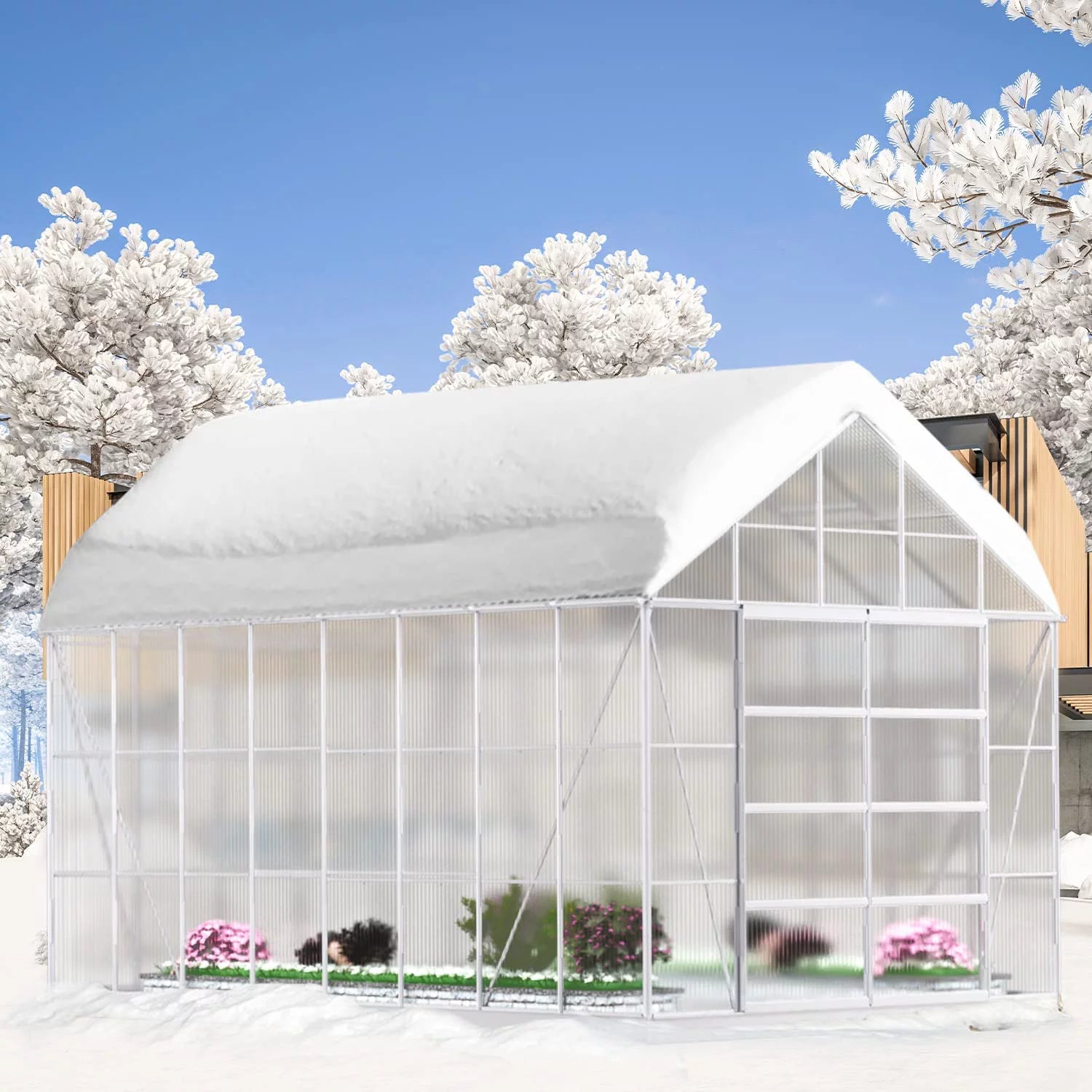 10' x 16' Walk-in Greenhouse with Aluminum Frame and Adjustable Roof Vent J4958