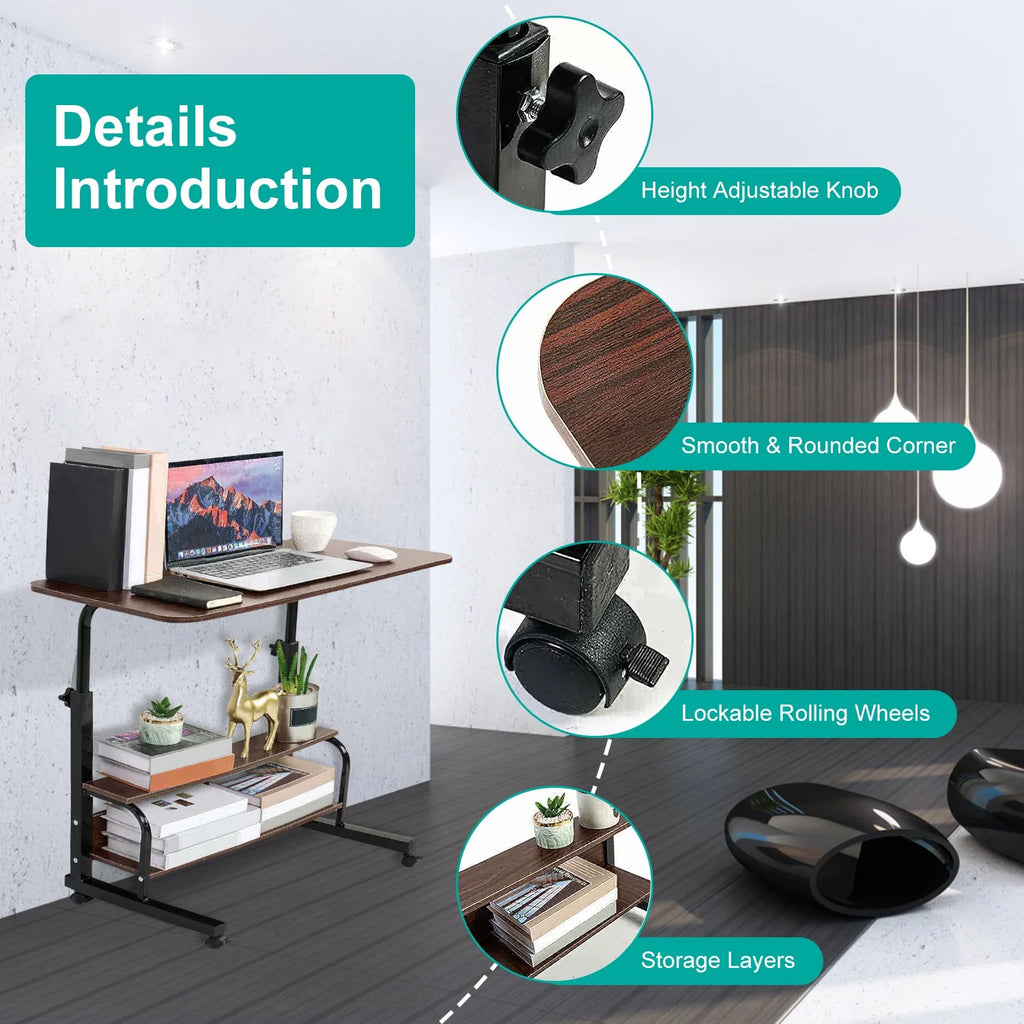Beige 3-Tier Mobile Laptop Desk with Rolling Wheels N2199