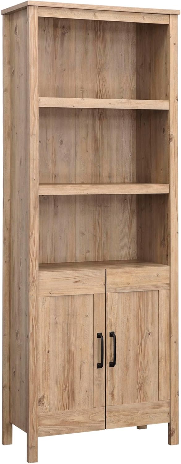 Khaki Pine Finish Bookcase with Doors P2833