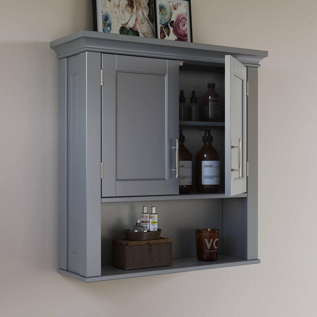 Gray Two Door Wall Cabinet with Open Shelf R43006