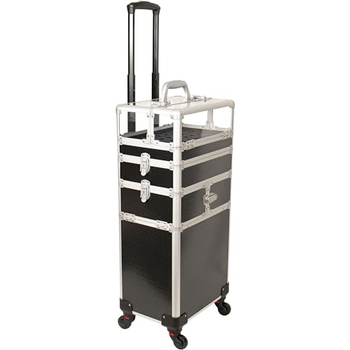 4 in 1 Aluminum Rolling Makeup Case with 360° Swivel Wheels E9623