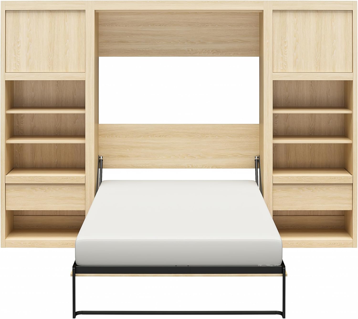 Full Size Murphy Wall Bed with Storage in Light Oak B700