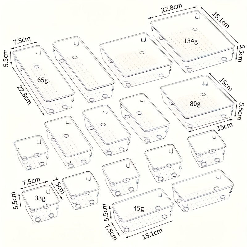 44pcs Clear Plastic Drawer Organizers Set with Non-Slip Pads R1004