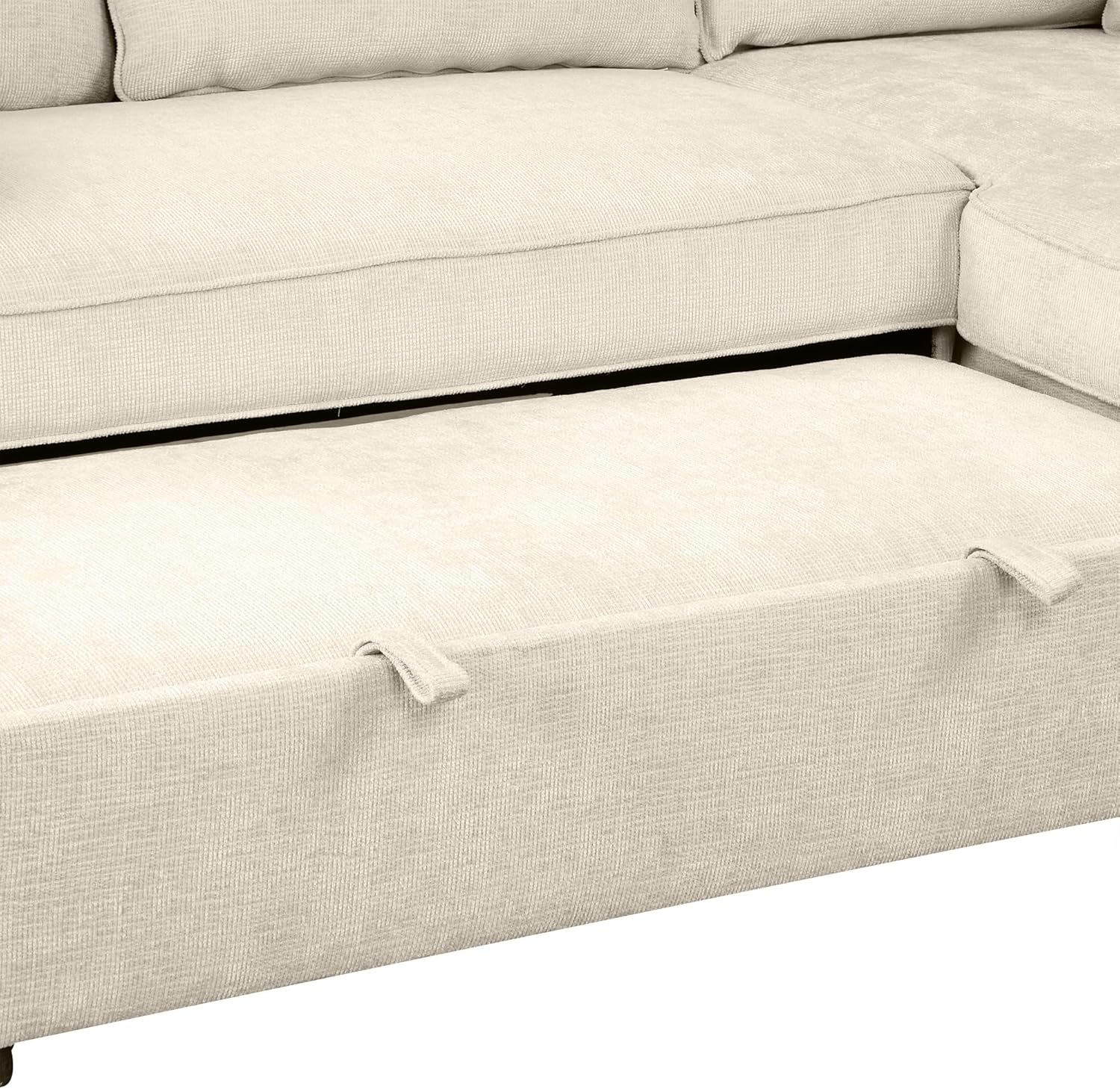 L-Shape Reversible Sleeper Sectional Couch Pull Out Sofa Bed with Storage Chaise and USB Ports Linen Tufted Upholstered Convertible Sofabed with 2 Pillows H520047
