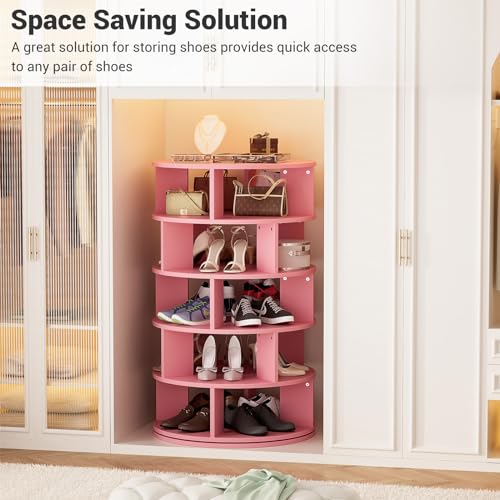 5-Tier Wood Rotating Shoe Rack, Pink R776