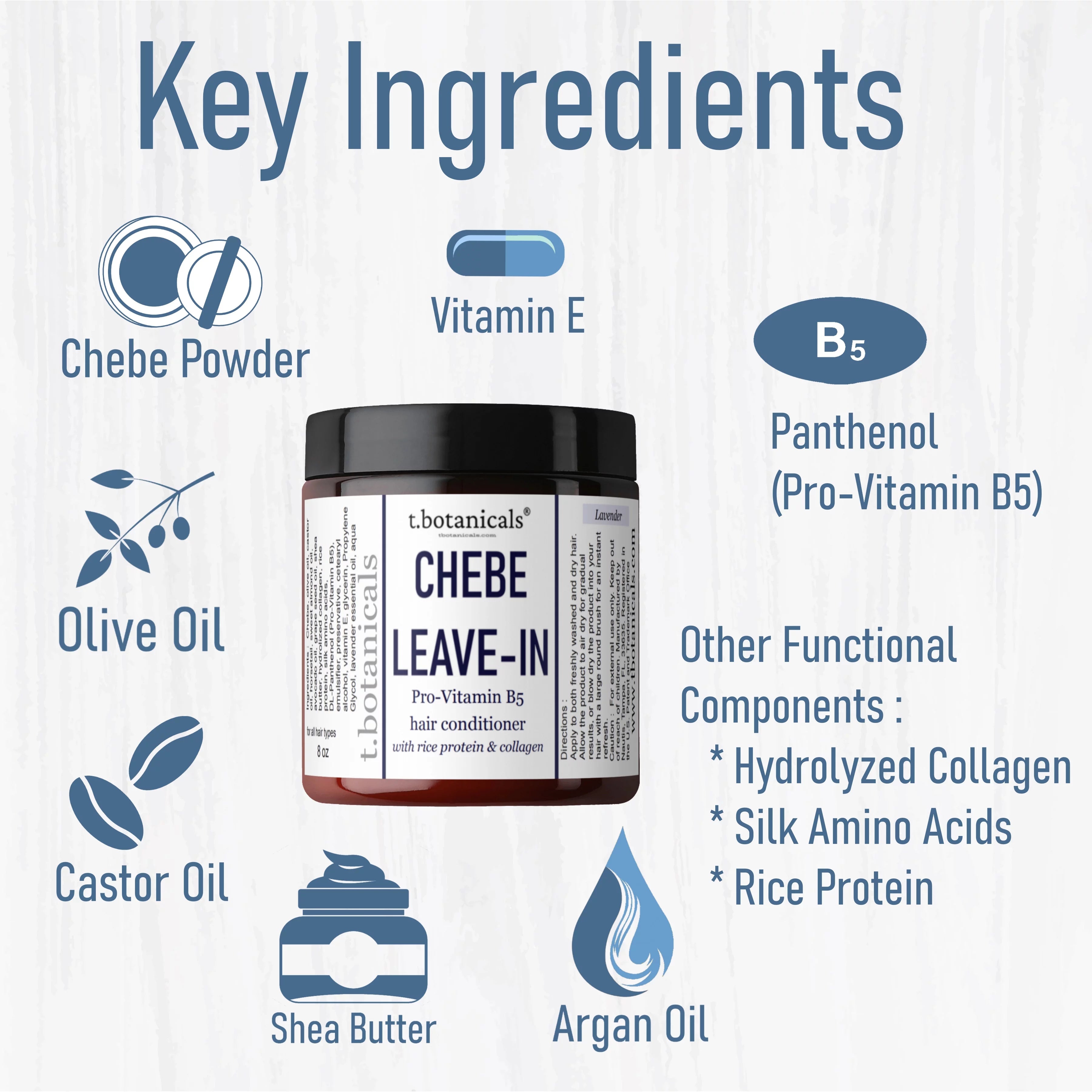 Chebe Leave In Conditioner with Provitamin B5, Chebe Butter, Chebe Powder, Chebe Oil, Silk Amino Acids, Collagen, 8 oz D8937