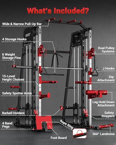 2200LBS Smith Machine Power Cage with Smith Bar, Cable Systems L464