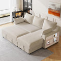 L-Shape Reversible Sleeper Sectional Couch Pull Out Sofa Bed with Storage Chaise and USB Ports Linen Tufted Upholstered Convertible Sofabed with 2 Pillows H520047