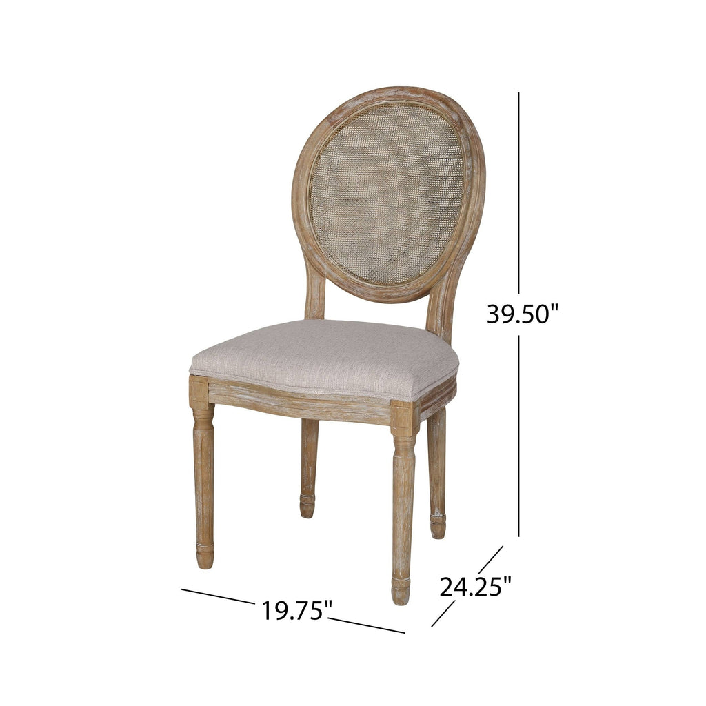 Light Blue Natural Wooden Dining Chair with Wicker and Fabric Seating (Set of 2) I28107
