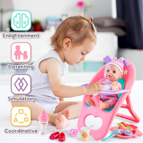 12" Baby Doll Play Set with Crib, Mobile, High Chair, 21 PCS T271217