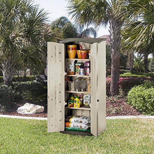 Compact Vertical Resin Storage Shed With Floor (2 x 2.5 Ft), Beige/Brown O669224