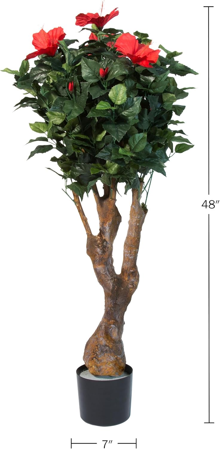 48-Inch UV-Resistant Artificial Hibiscus Plant with Pink Flowers S480