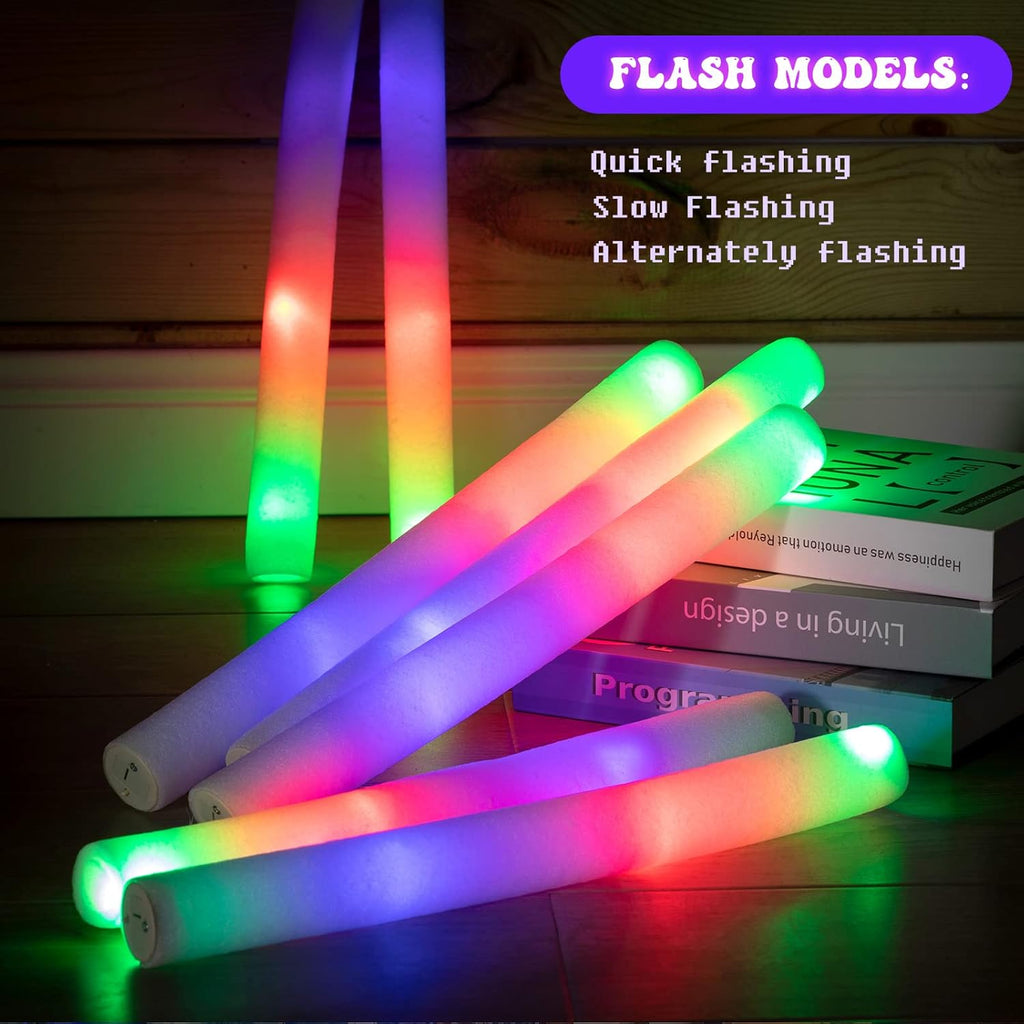 220 Pieces LED Light up Foam Sticks Colorful Flashing Glow Stick with 3 Modes K3232