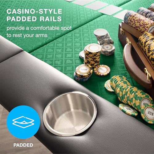 10-Person Foldable Poker Table with Speed Cloth and Stainless Steel Cupholders (Green, 84 Inch) C191756