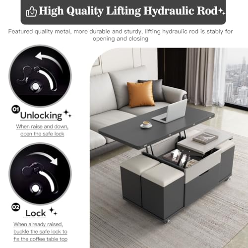 Lift Top Coffee Table with 4 Stools and Storage I815295