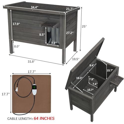 Outdoor Feral Cat House Heated Cat Shelter with Insulated Foam 34.5"X21.5"x27.2" C55198
