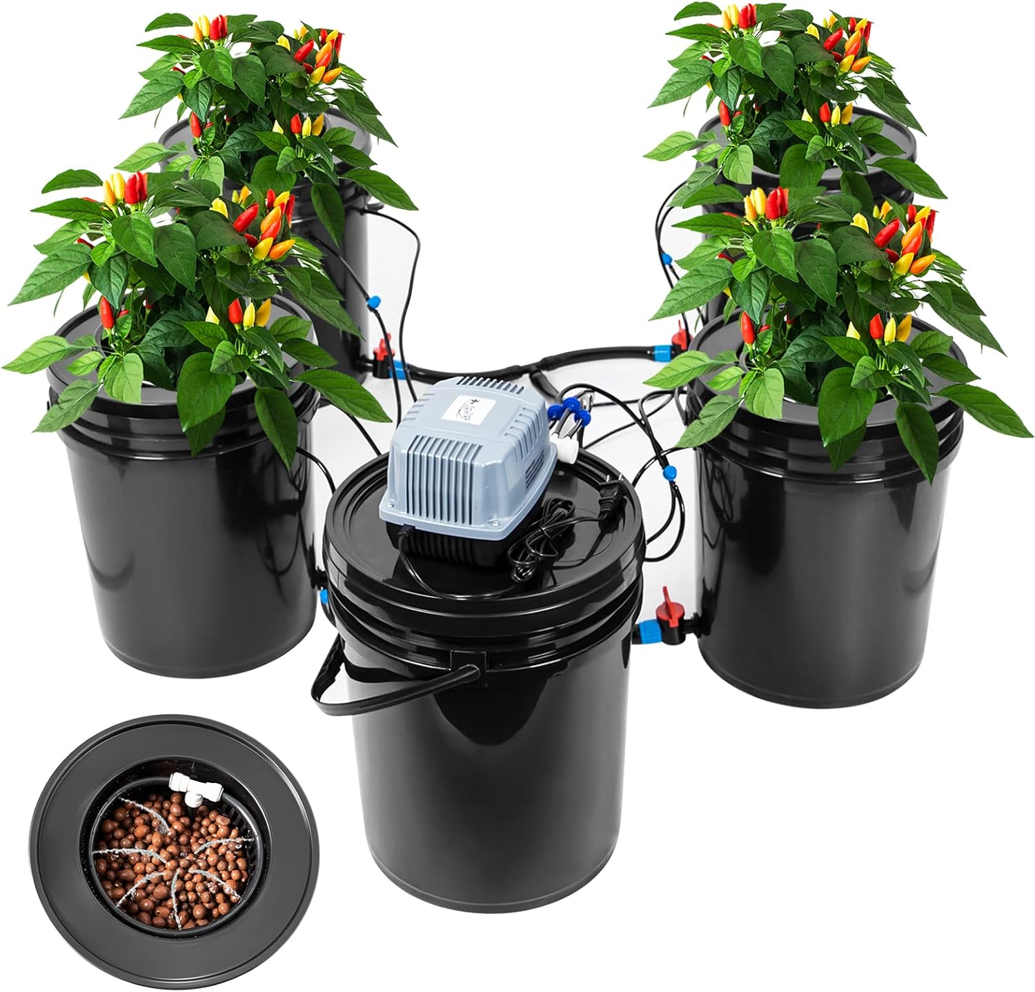 5 Gallon DWC Hydroponic Bucket Kit with Drip Irrigation System W879