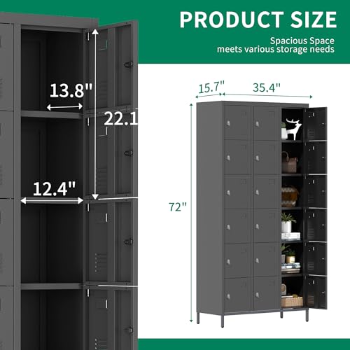 Metal Locker 3 Doors 72" Tall Steel Storage Locker with Shelves and Hooks S19364