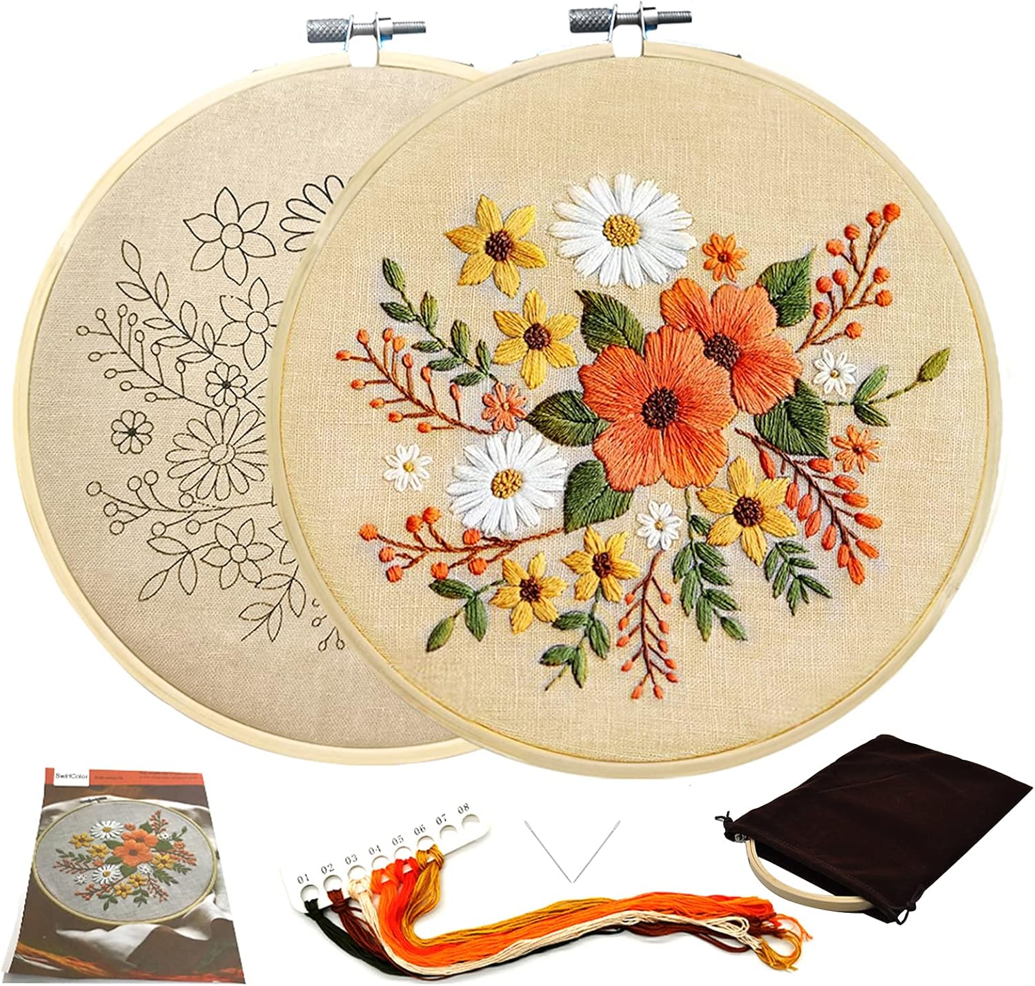 Embroidery Starter Kit with Pattern, Instruction Book, Thread, Needle, 1 Hoop X132069