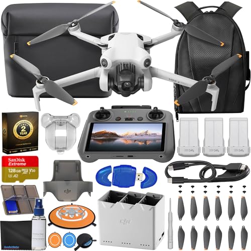 DJI Mini 4 Pro Drone Fly More Combo with RC 2 Controller, Folding Drone with 4K Video, Under 249g, 34 Mins Flight Time, 3 Batteries Bundle with 128GB Memory Card W230456