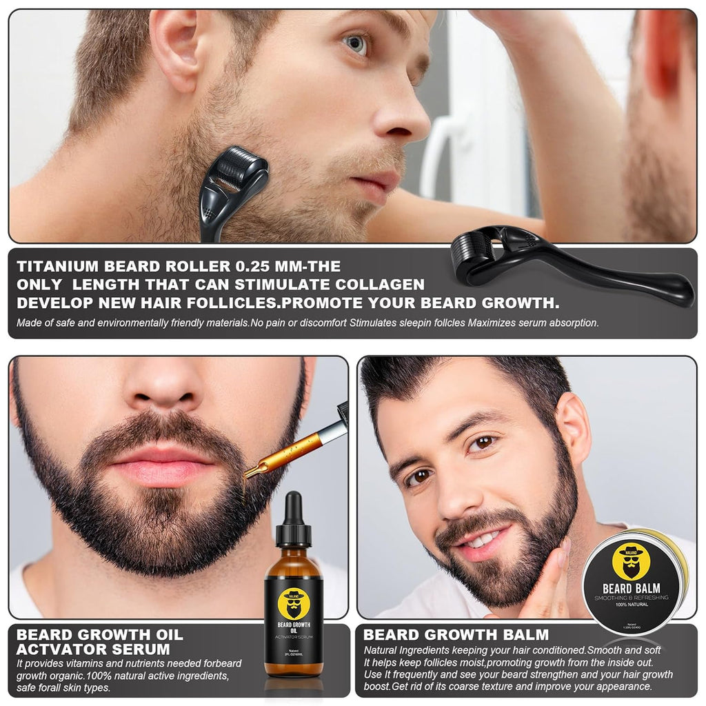 Beard Growth Kit with Beard Growth Oil (2 oz), Beard Balm and Comb T2329