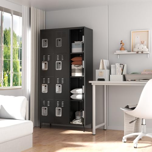 Metal Locker 3 Doors 72" Tall Steel Storage Locker with Shelves and Hooks S19364