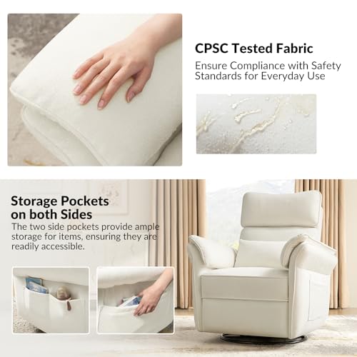 Grey Glider Recliner with Adjustable Armrests & Headrest V427