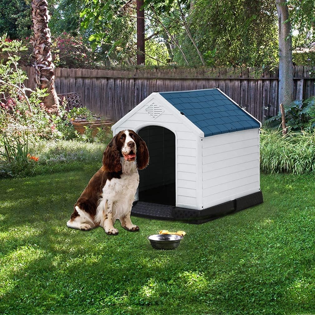 Large Plastic Dog House with Air Vents and Elevated Floor H1493