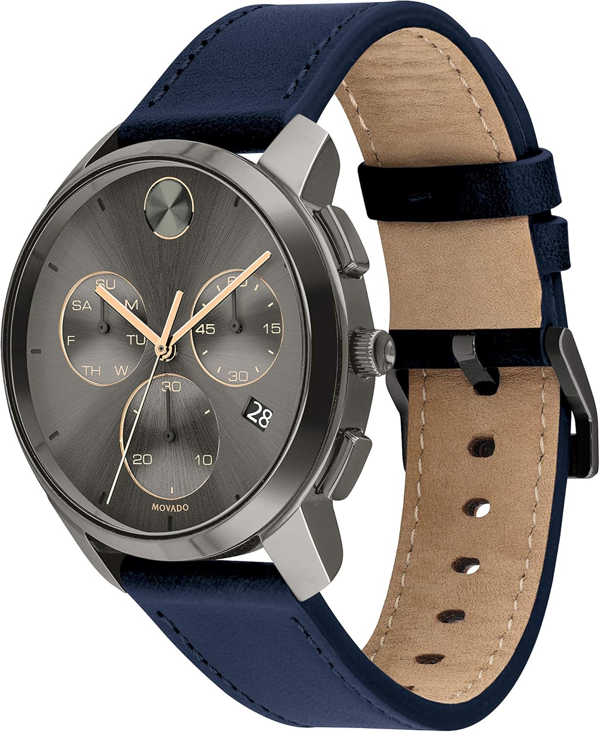 Navy Stainless Steel and Leather Strap Casual Watch K855