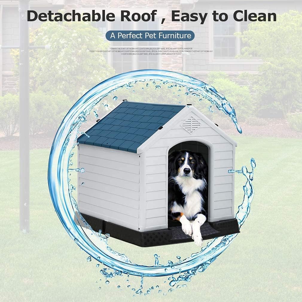 Large Plastic Dog House with Air Vents and Elevated Floor H1493