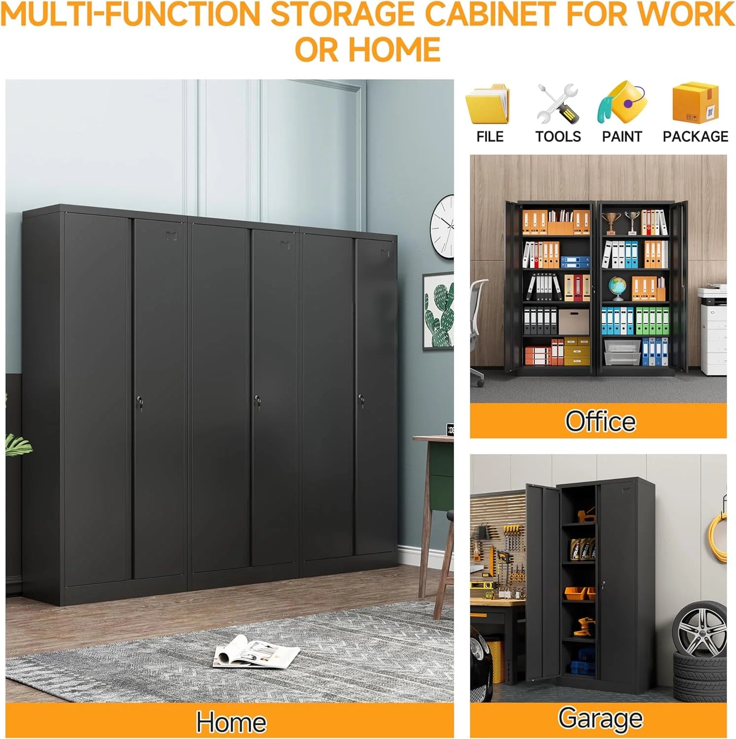 Metal Storage Cabinet with Locking Doors and 4 Adjustable Shelves, 71" Tall Black Z9800