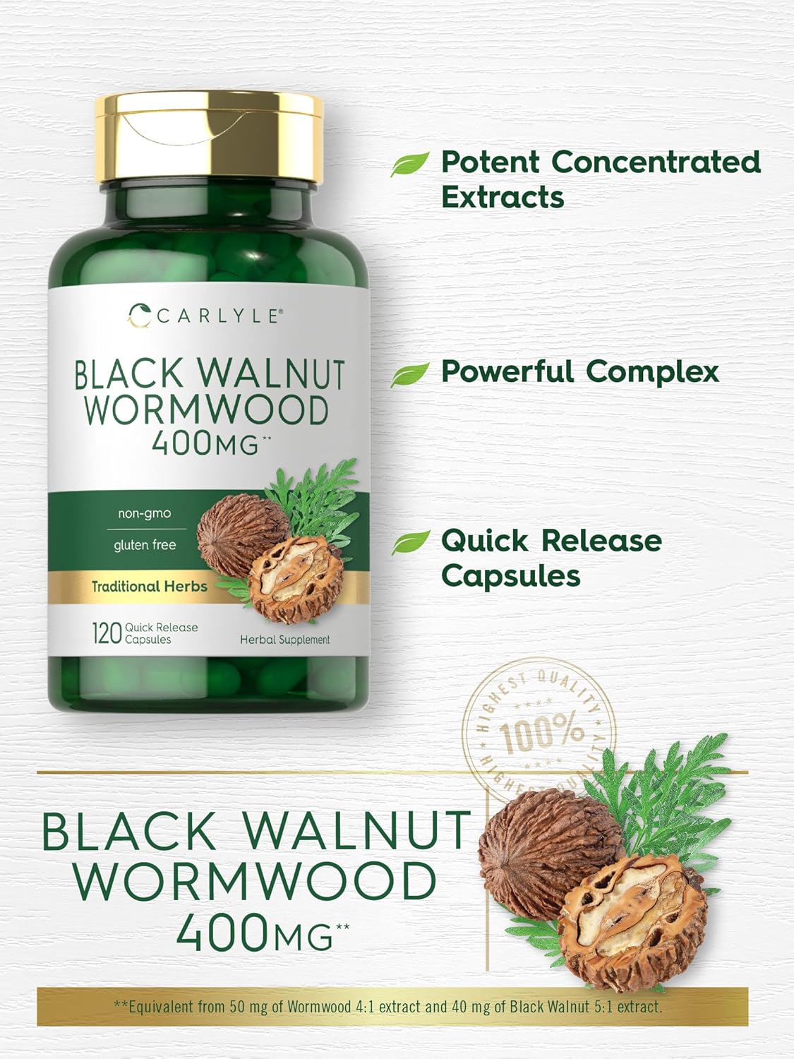 Black Walnut Wormwood 120 Capsules Herbal Complex N342412