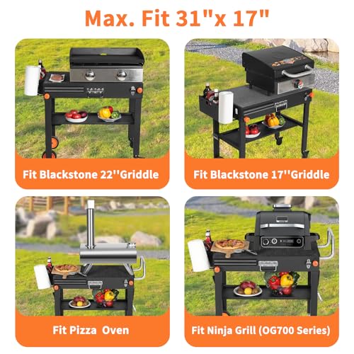Portable Blackstone Griddle Stand Grill Table 17"/22" Grill Cart Pizza Oven Stand Outdoor Universal Foldable BBQ with Wheels Double Shelf Caddy Cooking Camping Tailgating C78006