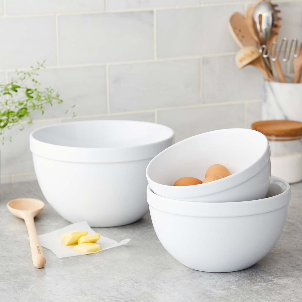 Set of 3 White Ceramic Mixing Bowls S1509